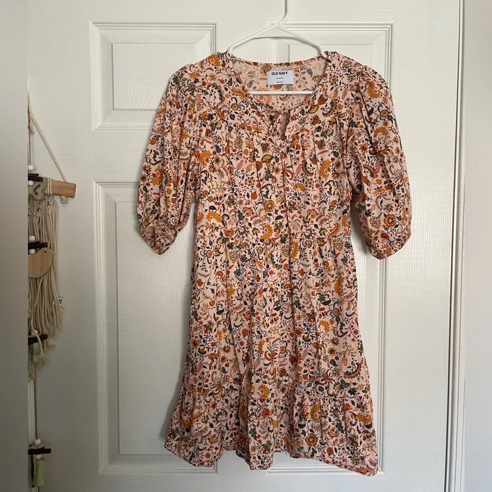 NWOT Old Navy Floral Tie-Front Dress in Orange Size XL Girls (14-16)